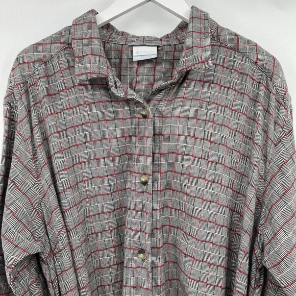 Columbia Holly Hideaway Flannel Dress Plaid Button Up Belted Gray Red Size 2X - Picture 3 of 9